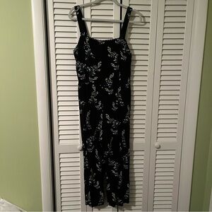 Loft Black Floral Jumpsuit Size Large